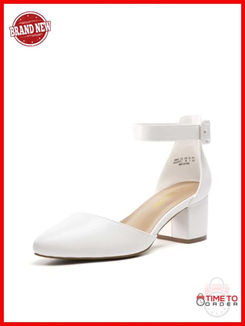 Pointed Toe Low Chunky Heel Pumps with Ankle Strap